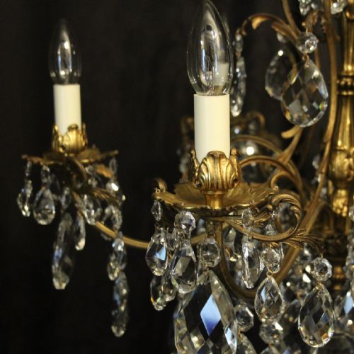 ITALIAN GILDED BRONZE CRYSTAL 6 LIGHT ANTIQUE CHANDELIER - ADDITIONAL PHOTO 8
