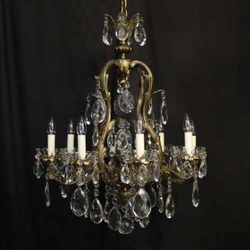 french gilded bronze crystal 8 light antique chandelier - CATEGORY: ANTIQUE LIGHTING - DATED 1910