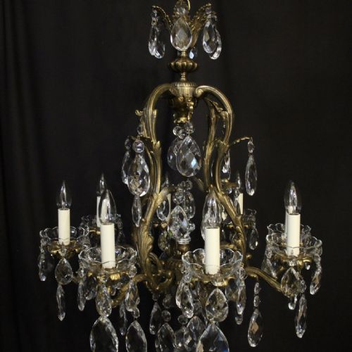 FRENCH GILDED BRONZE CRYSTAL 8 LIGHT ANTIQUE CHANDELIER - ADDITIONAL PHOTO 1
