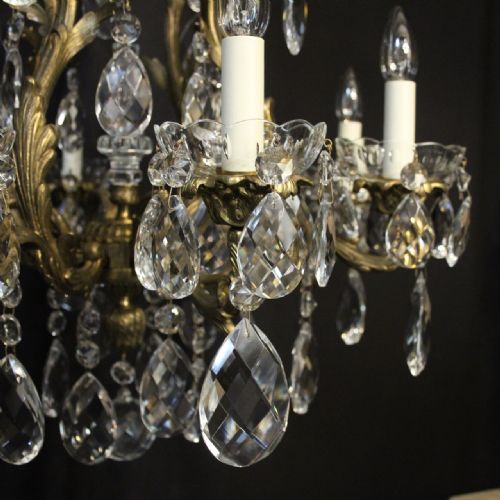 FRENCH GILDED BRONZE CRYSTAL 8 LIGHT ANTIQUE CHANDELIER - ADDITIONAL PHOTO 2