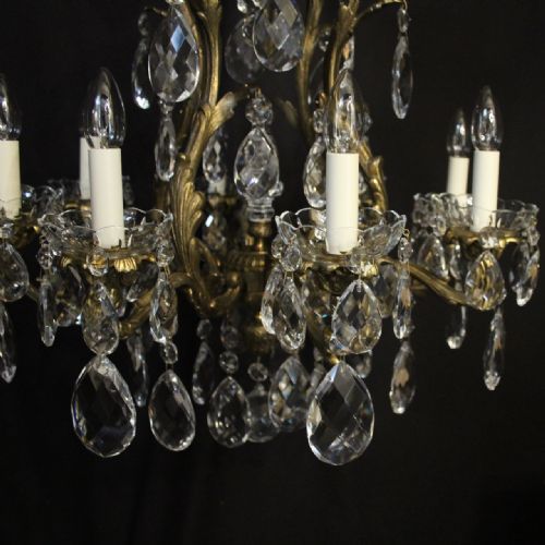 FRENCH GILDED BRONZE CRYSTAL 8 LIGHT ANTIQUE CHANDELIER - ADDITIONAL PHOTO 6