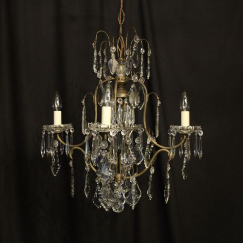 french gilded birdcage crytsal 5 light antique chandelier - CATEGORY: ANTIQUE LIGHTING - DATED 1920