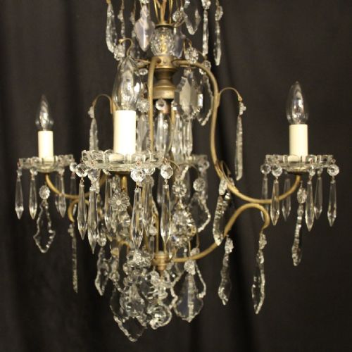FRENCH GILDED BIRDCAGE CRYTSAL 5 LIGHT ANTIQUE CHANDELIER - ADDITIONAL PHOTO 2
