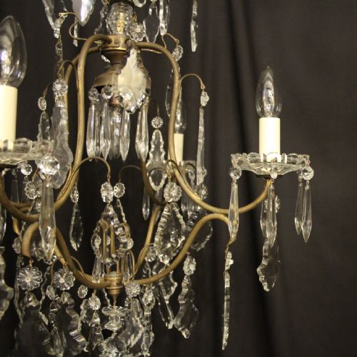 FRENCH GILDED BIRDCAGE CRYTSAL 5 LIGHT ANTIQUE CHANDELIER - ADDITIONAL PHOTO 5
