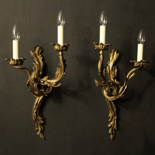 french 19th century pair of bronze antique wall sconces - CATEGORY: ANTIQUE LIGHTING - DATED 19TH CENTURY
