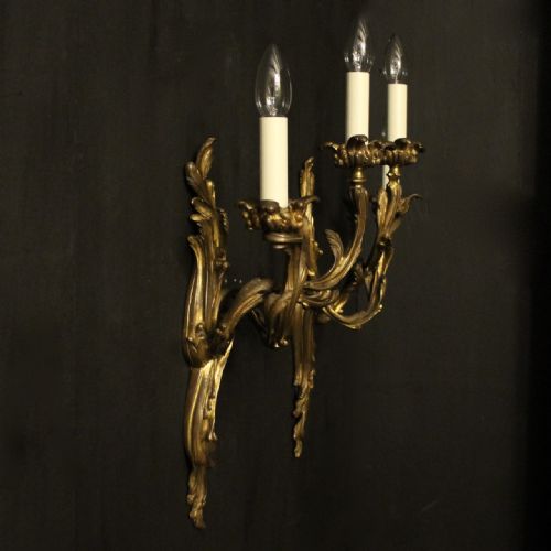 FRENCH 19TH CENTURY PAIR OF BRONZE ANTIQUE WALL SCONCES - ADDITIONAL PHOTO 9