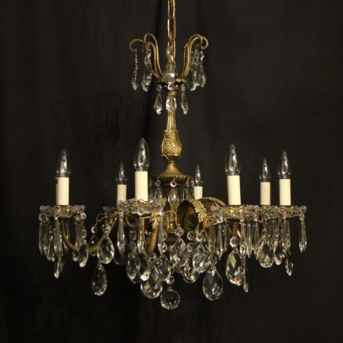 italian gilded bronze crystal 8 light antique chandelier - CATEGORY: ANTIQUE LIGHTING - DATED 1910