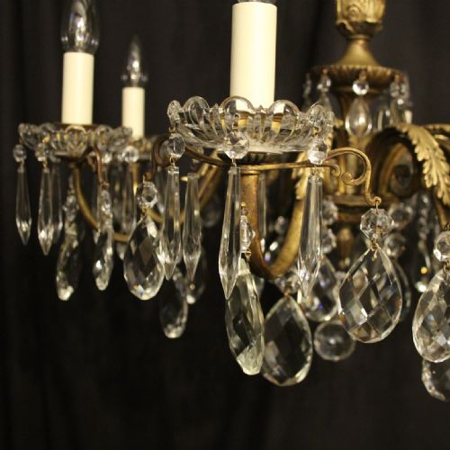 ITALIAN GILDED BRONZE CRYSTAL 8 LIGHT ANTIQUE CHANDELIER - ADDITIONAL PHOTO 1