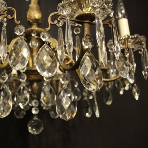 ITALIAN GILDED BRONZE CRYSTAL 8 LIGHT ANTIQUE CHANDELIER - ADDITIONAL PHOTO 2