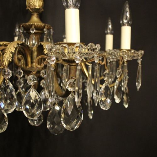 ITALIAN GILDED BRONZE CRYSTAL 8 LIGHT ANTIQUE CHANDELIER - ADDITIONAL PHOTO 4