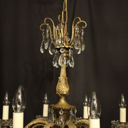 ITALIAN GILDED BRONZE CRYSTAL 8 LIGHT ANTIQUE CHANDELIER - ADDITIONAL PHOTO 5