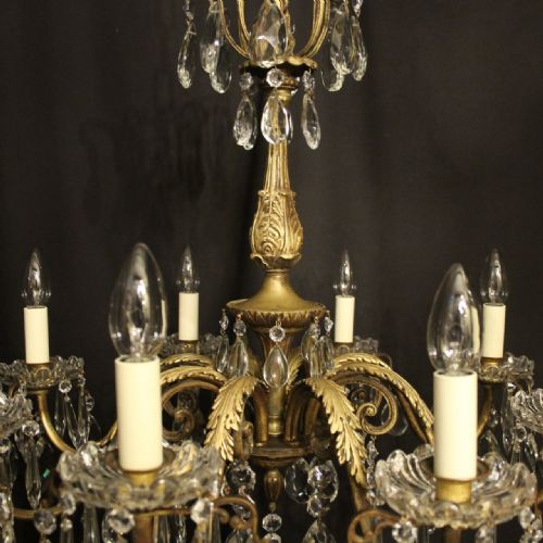 ITALIAN GILDED BRONZE CRYSTAL 8 LIGHT ANTIQUE CHANDELIER - ADDITIONAL PHOTO 6