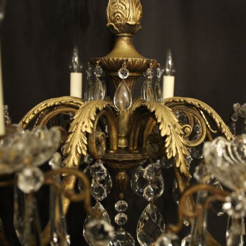 ITALIAN GILDED BRONZE CRYSTAL 8 LIGHT ANTIQUE CHANDELIER - ADDITIONAL PHOTO 8