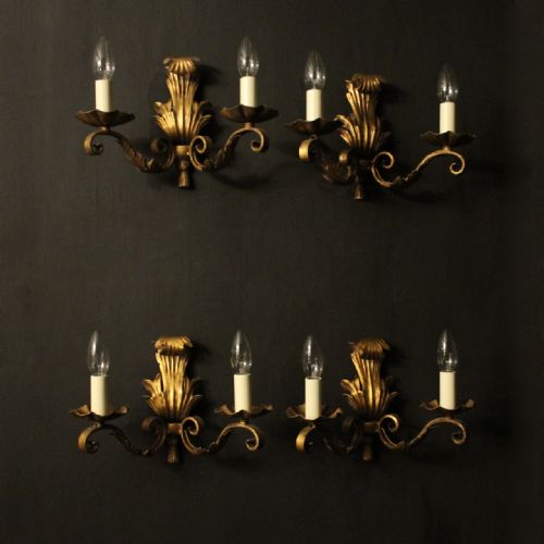 french set of 4 gilded twin arm wall lights - CATEGORY: ANTIQUE LIGHTING - DATED 1930