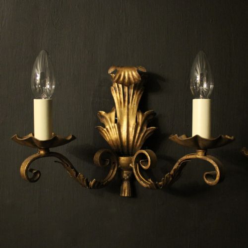 FRENCH SET OF 4 GILDED TWIN ARM WALL LIGHTS - ADDITIONAL PHOTO 1