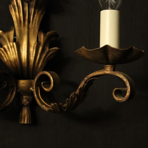 FRENCH SET OF 4 GILDED TWIN ARM WALL LIGHTS - ADDITIONAL PHOTO 2