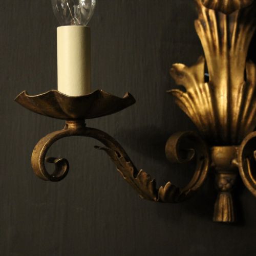 FRENCH SET OF 4 GILDED TWIN ARM WALL LIGHTS - ADDITIONAL PHOTO 3