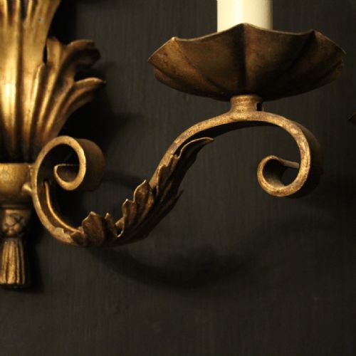 FRENCH SET OF 4 GILDED TWIN ARM WALL LIGHTS - ADDITIONAL PHOTO 4