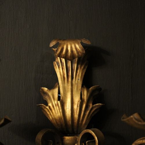 FRENCH SET OF 4 GILDED TWIN ARM WALL LIGHTS - ADDITIONAL PHOTO 5