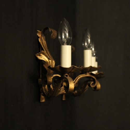 FRENCH SET OF 4 GILDED TWIN ARM WALL LIGHTS - ADDITIONAL PHOTO 8