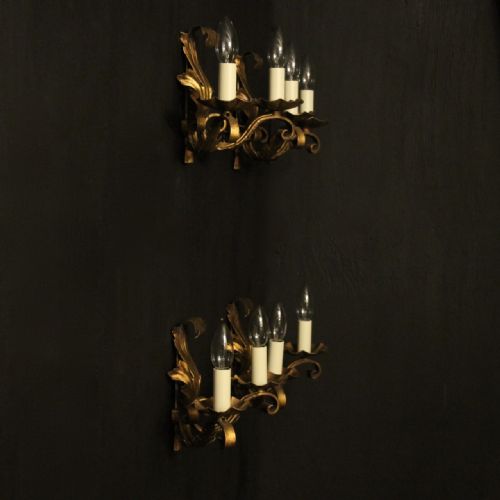 FRENCH SET OF 4 GILDED TWIN ARM WALL LIGHTS - ADDITIONAL PHOTO 9