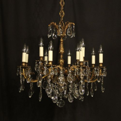 italian 12 light gilded bronze antique chandelier - CATEGORY: ANTIQUE LIGHTING - DATED 1920