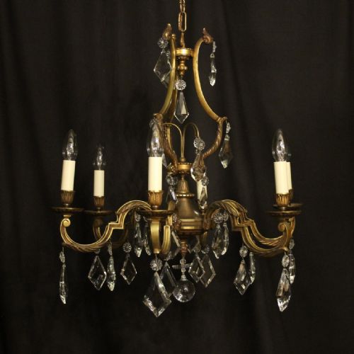 french gilded 6 light antique chandelier - CATEGORY: ANTIQUE LIGHTING - DATED 1930