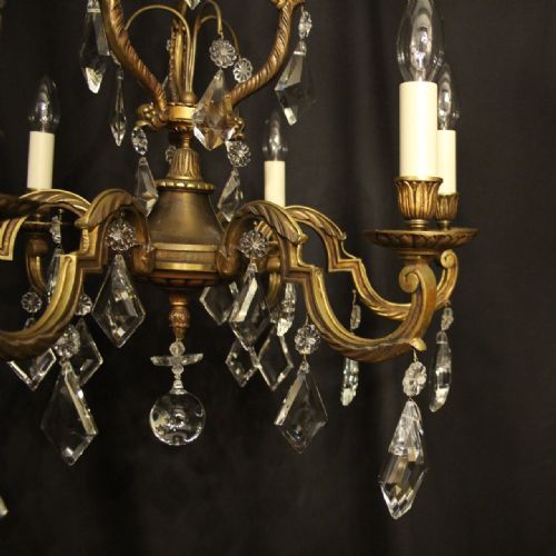 FRENCH GILDED 6 LIGHT ANTIQUE CHANDELIER - ADDITIONAL PHOTO 1