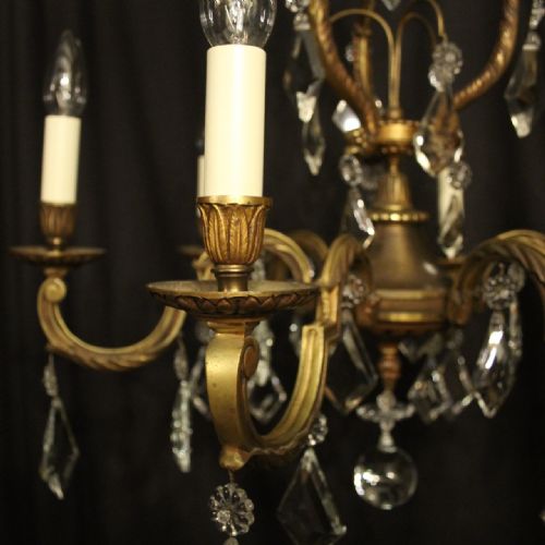 FRENCH GILDED 6 LIGHT ANTIQUE CHANDELIER - ADDITIONAL PHOTO 3