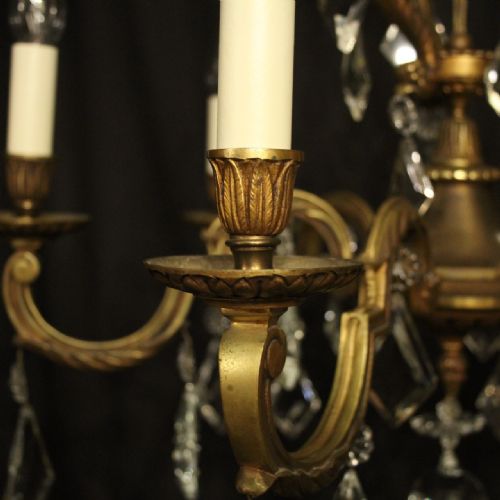 FRENCH GILDED 6 LIGHT ANTIQUE CHANDELIER - ADDITIONAL PHOTO 6
