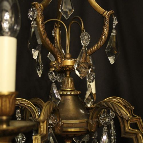FRENCH GILDED 6 LIGHT ANTIQUE CHANDELIER - ADDITIONAL PHOTO 7
