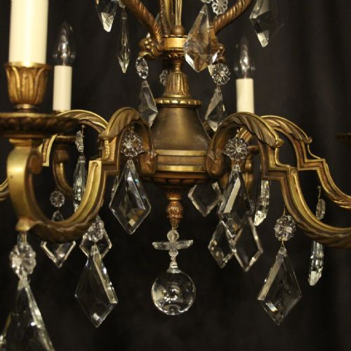 FRENCH GILDED 6 LIGHT ANTIQUE CHANDELIER - ADDITIONAL PHOTO 8