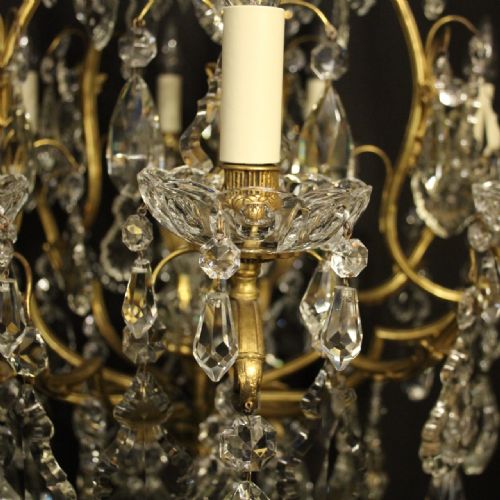 FRENCH GILDED BRONZE CRYSTAL 11 LIGHT BIRDCAGE ANTIQUE CHANDELIER - ADDITIONAL PHOTO 2
