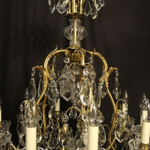 FRENCH GILDED BRONZE CRYSTAL 11 LIGHT BIRDCAGE ANTIQUE CHANDELIER - ADDITIONAL PHOTO 5