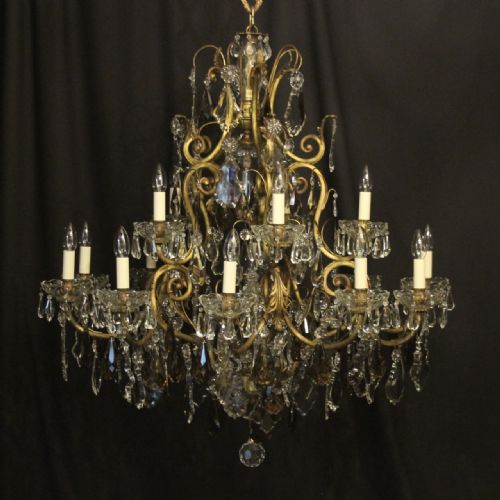 french gilded bronze crystal 16 light antique chandelier - CATEGORY: ANTIQUE LIGHTING - DATED 1900