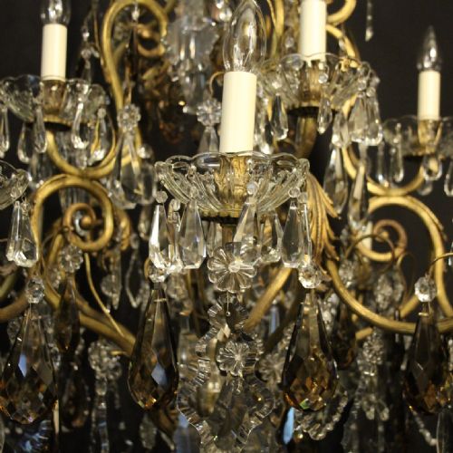 FRENCH GILDED BRONZE CRYSTAL 16 LIGHT ANTIQUE CHANDELIER - ADDITIONAL PHOTO 6