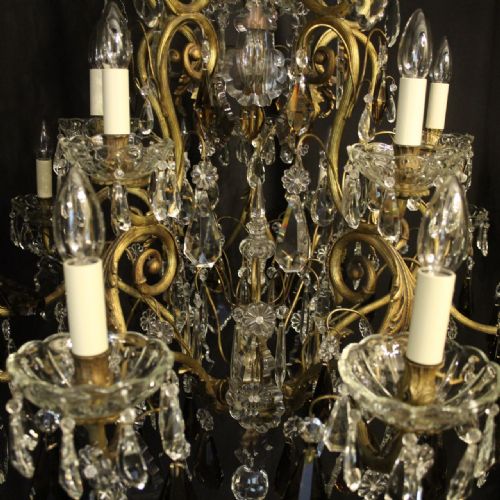 FRENCH GILDED BRONZE CRYSTAL 16 LIGHT ANTIQUE CHANDELIER - ADDITIONAL PHOTO 7
