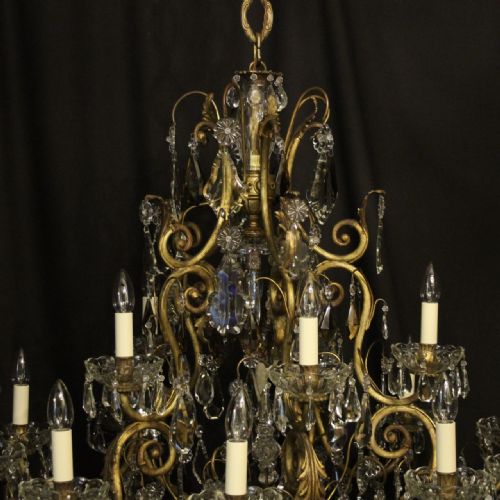 FRENCH GILDED BRONZE CRYSTAL 16 LIGHT ANTIQUE CHANDELIER - ADDITIONAL PHOTO 10