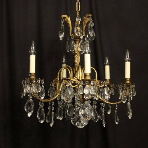 italian gilded crystal 6 light antique chandelier - CATEGORY: ANTIQUE LIGHTING - DATED 1920