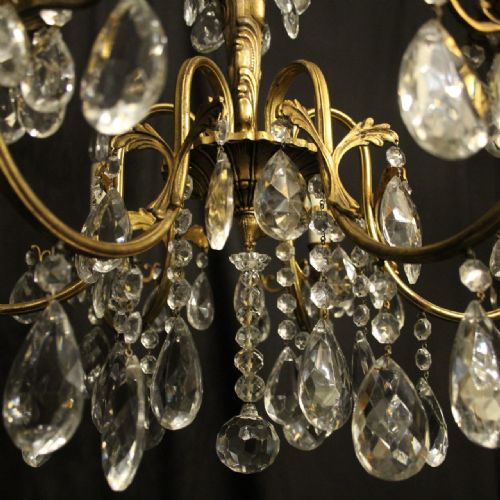 ITALIAN GILDED CRYSTAL 6 LIGHT ANTIQUE CHANDELIER - ADDITIONAL PHOTO 5