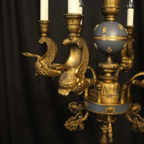 EMPIRE 19TH CENTURY GILDED BRONZE 6 LIGHT ANTIQUE CHANDELIER - ADDITIONAL PHOTO 1