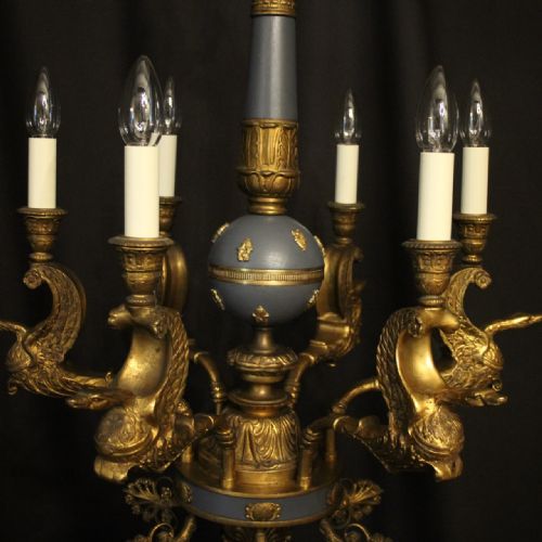 EMPIRE 19TH CENTURY GILDED BRONZE 6 LIGHT ANTIQUE CHANDELIER - ADDITIONAL PHOTO 2