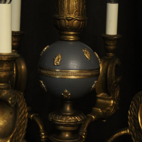 EMPIRE 19TH CENTURY GILDED BRONZE 6 LIGHT ANTIQUE CHANDELIER - ADDITIONAL PHOTO 3