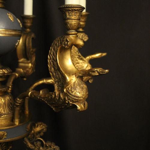 EMPIRE 19TH CENTURY GILDED BRONZE 6 LIGHT ANTIQUE CHANDELIER - ADDITIONAL PHOTO 4
