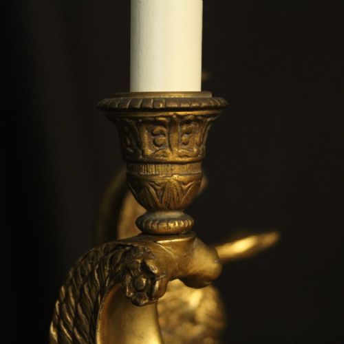 EMPIRE 19TH CENTURY GILDED BRONZE 6 LIGHT ANTIQUE CHANDELIER - ADDITIONAL PHOTO 6
