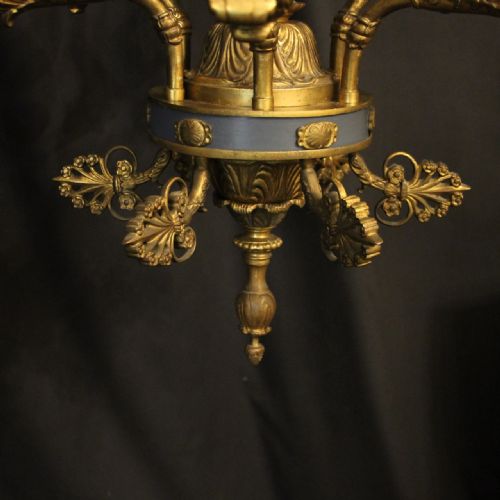 EMPIRE 19TH CENTURY GILDED BRONZE 6 LIGHT ANTIQUE CHANDELIER - ADDITIONAL PHOTO 7