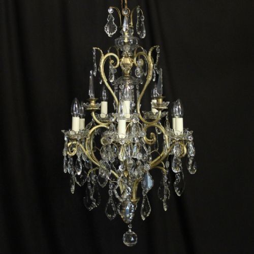 french gilded crystal 10 light antique chandelier - CATEGORY: ANTIQUE LIGHTING - DATED 1920