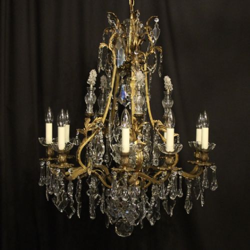 french gilded bronze crystal 11 light antique chandelier - CATEGORY: ANTIQUE LIGHTING - DATED 1900