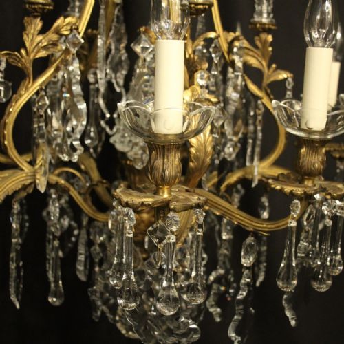 FRENCH GILDED BRONZE CRYSTAL 11 LIGHT ANTIQUE CHANDELIER - ADDITIONAL PHOTO 2