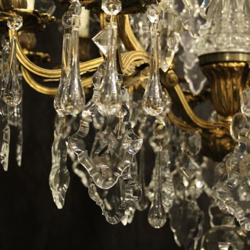 FRENCH GILDED BRONZE CRYSTAL 11 LIGHT ANTIQUE CHANDELIER - ADDITIONAL PHOTO 3